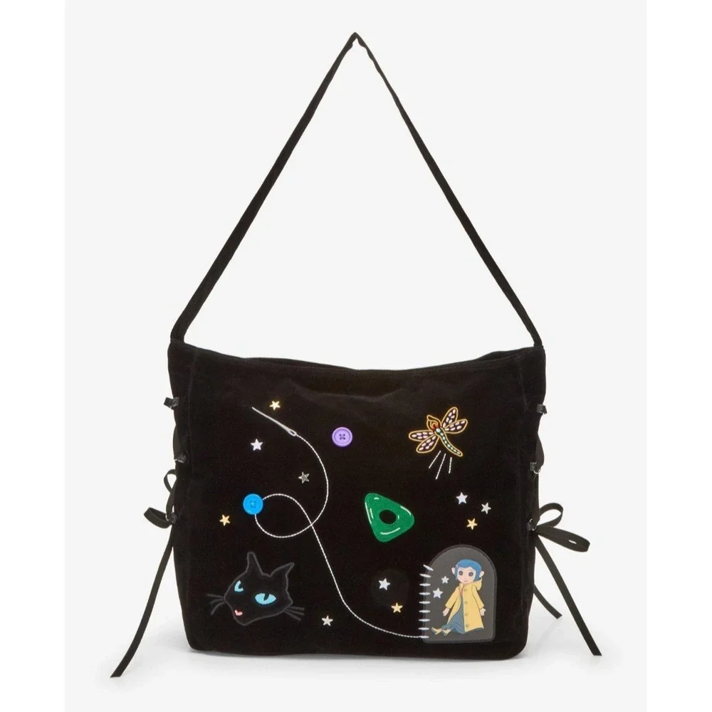 NEW! Her‎ Universe Coraline Icon Embroidered Hobo Shoulder Bag Velour